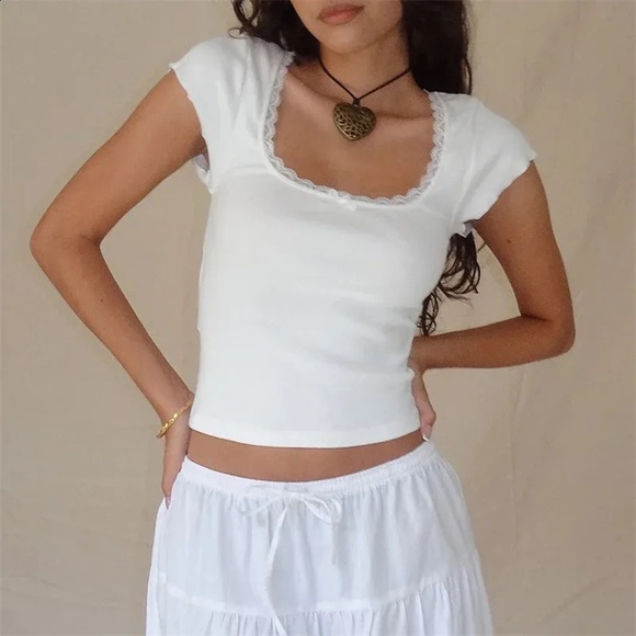 Motel Rocks White Lace Trim Top - Picture 1 of 7